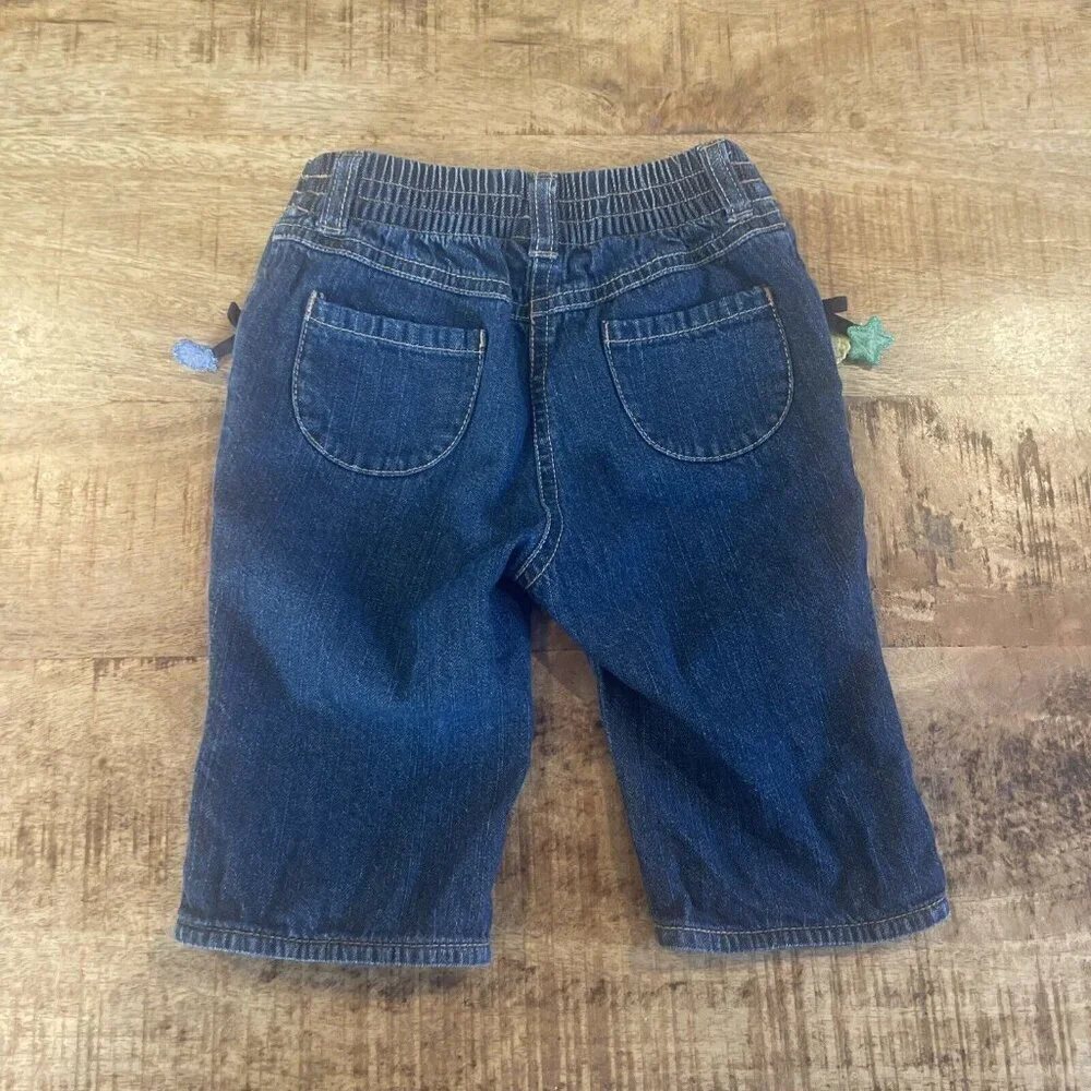 Gymboree Girls Mermaid Embroidered Blue Denim Jeans 18-24M Seashells